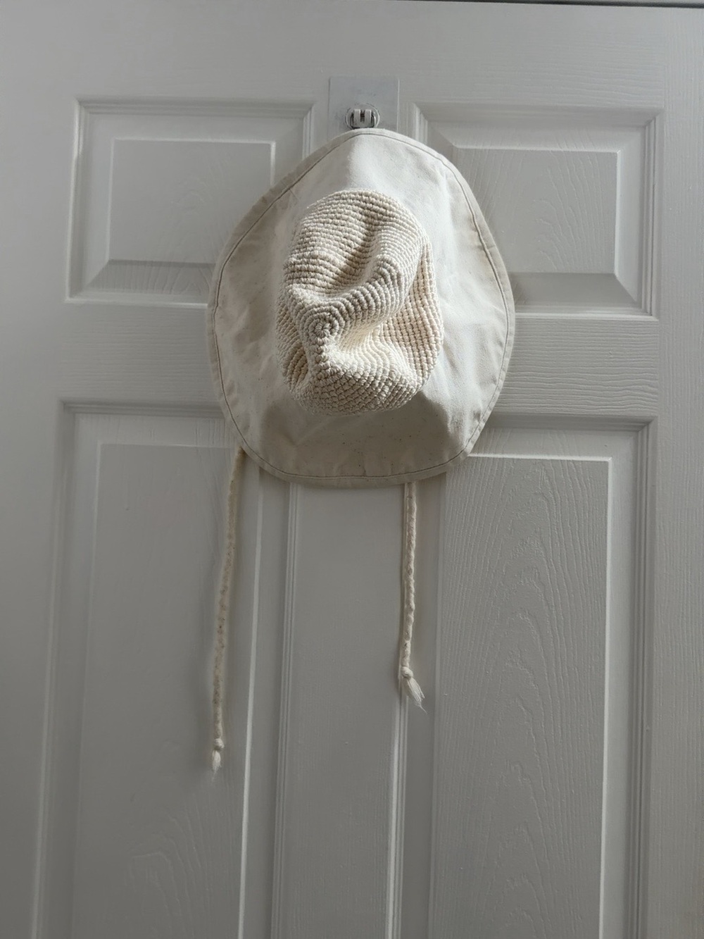 Scala Cream Knit Crown Sun Hat with Chin Ties